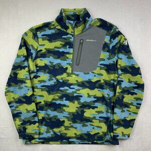 Eddie Bauer First Ascent Mens Sweater Large Camo Fleece Cloud Layer Pro 1/4 Zip